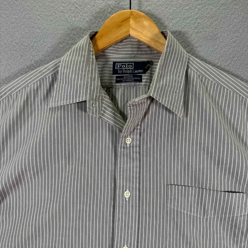 Vintage Polo Ralph Lauren Andrew Button Up Shirt Men 16.5 34/35 Gray Stripes 90s